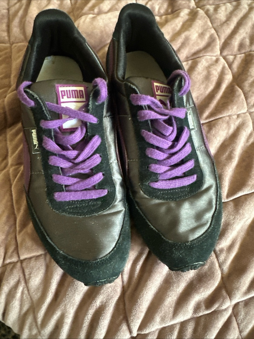 PUMA Vintage Sport Lifestyle/Eco Ortholite Leather Black/Purple Sneakers Size 9